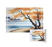 Poezjzw Tree At The Water'S Edge Puzzle classique pour adulte 1000 pièces en bois moderne Décoration d'intérieur Jeu intellectuel 75 x 50 cm
