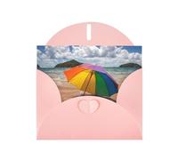 POEZJZW Umbrella By The Sea Lot de 10 cartes de Noël en papier nacré avec enveloppes roses, cartes de remerciement, mariage, Saint-Valentin