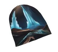 POEZJZW Underground Cave Crystal Pattern Bonnet pour homme et femme Chapeaux d'hiver chauds en tricot Slouchy Skull Cap Noir