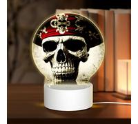POEZJZW Veilleuse ronde en acrylique avec motif squelette avec chapeau et câble USB réglable 3 couleurs pour restaurant, bar, café