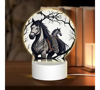 POEZJZW Veilleuse ronde en acrylique motif cheval dans la forêt avec câble USB réglable 3 couleurs pour restaurant, bar, café