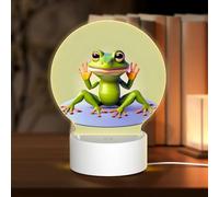 POEZJZW Veilleuse ronde en acrylique motif grenouille faisant du yoga avec câble USB réglable 3 couleurs pour restaurant, bar, café