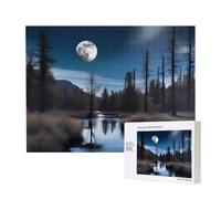 Poezjzw Wild Moon Puzzle Classique Adulte 500 Pièces Puzzle en Bois Moderne Décor Intérieur Jeu intellectuel 52 x 38 cm