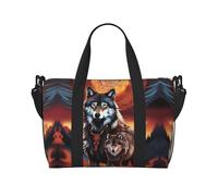 Poezjzw Wolf Totem Sac de voyage avec feu Sac fourre-tout pour femme Sac d'hôpital pour le travail et la livraison Noir Taille unique, Noir/blanc, One Size