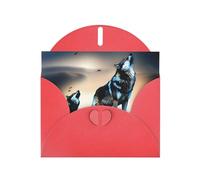 POEZJZW Wolves Roaring In Th Lot de 10 cartes de Noël en papier nacré avec enveloppes rouges, cartes de remerciement, mariage, Saint-Valentin