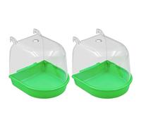 POFET 2 pcs Baignoire à Oiseaux, Baignoire Suspendue Fournitures pour Cage à Oiseaux, Boîte de Douche Transparente Plateau de Support de Mangeoire pour Petits Oiseaux, Canaris, Perruches (Vert)