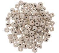 POFET 300 pcs 10mm Cube En Bois Lettre Perles Carré En Bois Perles pour DIY Artisanat Fabrication de Bijoux Enfants Jouets - Multicolore