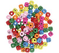 POFET 300 pcs 10mm Cube en Bois Lettre Perles Carré en Bois Perles pour DIY Artisanat Fabrication de Bijoux Enfants Jouets
