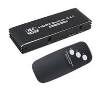 POFET Commutateur HDMI2.0 4K @ 120 Hz, Trois entrées et Une Sortie, avec télécommande, adapté pour PS5/4, Switch, Ordinateurs Portables, décodeurs, téléviseurs PC, etc.