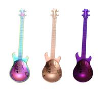 POFET Ensemble de cuillères à Guitare colorées, Ensemble de 3 cuillères à Dessert en Acier Inoxydable