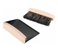 POFET Ensemble de Petites pelles à poussière et brosses en Bois, Brosse à poussière en métal, Ensemble de brosses pour Table, Brosse compacte en CRIN de Cheval, Balayage de comptoir, Noir