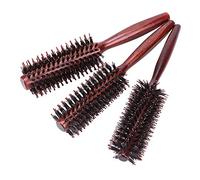 POFET Lot de 3 brosses rondes en poils de sanglier avec manche en bois - Antistatique - Pour le lissage et le bouclage, les cheveux secs et mouillés