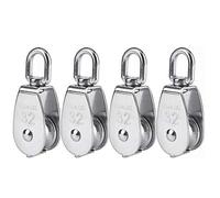 POFET Lot de 4 blocs de poulie simples en acier inoxydable 304 - Roulements M25 avec crochet pivotant - Fil de suspension pour roue de remorquage - Charge de 250 kg
