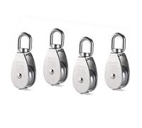 POFET Lot de 4 blocs de poulie simples en acier inoxydable 304 - Roulements M25 avec crochet pivotant - Fil de suspension pour roue de remorquage - 150 kg