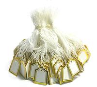 POFET Lot de 500 Étiquettes de Prix Blanches pour Bijoux, Vêtements, Cadeaux - Carrées en Papier Avec Ficelle de Suspension