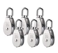 POFET Lot de 6 blocs de poulie simples en acier inoxydable 304 - Roulements M15 avec crochet pivotant - Fil de suspension pour roue de remorquage - Charge de 35 kg
