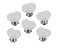 POFET Lot de 6 boutons de tiroir de commode en forme de cœur vintage en céramique pour cuisine, armoire, chambre d'enfant - Blanc