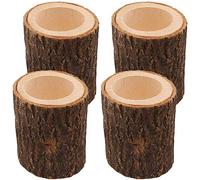POFET Lot de 6 supports en écorce de bois pouvant servir de bougeoirs, pots de fleurs ou pots à crayons pour mariage, Noël, fête ou maison Taille S