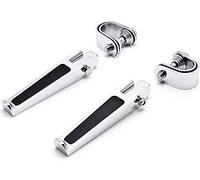 POFET Paire de repose-pieds de moto Highway avec protection du moteur, Stylish Moto Duel Highway Pegs Pédales Repose Pieds-Repose Pied Velo Universel - Argenté