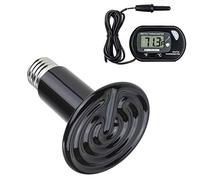 POFET Reptile Heat Lamp 75W avec un thermomètre numérique, chauffage en céramique infrarouge lampes non lumineuses émetteur 220-230V (noir)
