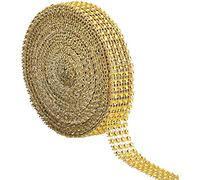 POFET Ruban en maille à 4 rangées de strass en acrylique diamantés pour les gâteaux de mariage, les décorations d’anniversaire, les fêtes prénatales et les projets d’artisanat, 2 cm x 9,1 m, doré