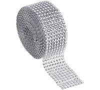 POFET Ruban en maille à 4 rangées de strass en acrylique diamantés pour les gâteaux de mariage, les décorations d’anniversaire, les fêtes prénatales et les projets d’artisanat, 4 cm x 4,6 m, argenté