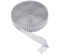 POFET Ruban en maille à 4 rangées de strass en acrylique diamantés pour les gâteaux de mariage, les décorations d’anniversaire, les fêtes prénatales et les projets d’artisanat, 2 cm x 9,1 m, argenté