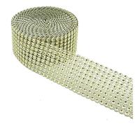 POFET Ruban en maille à 8 rangées de acryliques diamantés pour les gâteaux de mariage, les décorations d’anniversaire, les fêtes prénatales et les projets d’artisanat, 4 cm x 4,6 m, doré