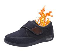 POFH Chaussure medicale Orthopedique Hommes De Fourrure Chaud Chaussures pour Diabétiques Pantoufles en Viscoélastique Elargissement Hiver Doublée Chaussons Réglable Confortable(Black1,43 EU)