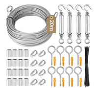 POFIBO Câble métallique en acier inoxydable - 3 mm - 20 m - Fil de serrage - Avec œillets - Kit en acier inoxydable pour cordes à rideaux, cordes à linge, plantes grimpantes, suspension légère