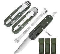 POFIBO Couverts de Camping 3PCS, 5 en 1 Vaisselle de Camping Pliable Couvert Randonnée en Acier Inoxydable Multifonction Couverts de Terrain Portables Voyage Accessoires de Survie en Plein Air