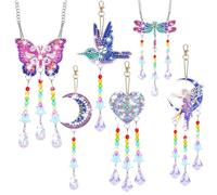 POFIBO Diamond Painting Enfant, Bricolage Diamant Peinture Carillon à vent, 6 pièces 5D Capteur de Soleil,Kit de Wunderschöne Sonnenfänger pour Enfants Filles Cadeaux 6 ans et plus