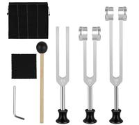 POFIBO Diapason Thérapeutique Set (128Hz/256Hz/512Hz) - Diapasons avec Base Stable pour la Thérapie par Fréquence, la Relaxation, le Yoga et la Méditation (avec Marteau et Pochette en Feutre)