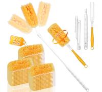 POFIBO Ensemble de 32 Recharges pour Plumeau Magnétique pour Swiffer - Utilisable des Deux Côtés, Plumeau pour Swiffer, Recharges pour Swiffer avec 1 Poignée et 1 Manche Télescopique