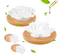 POFIBO Lot de 2 pierres parfumées pour huiles essentielles - Lot de 2 pierres parfumées avec 2 socles en bois, fleur de lotus et pierre parfumée rose, idéale pour l'aromathérapie, la détente, la