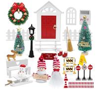 POFIBO Lot de 28 accessoires de porte de lutin de Noël - Kit complet de porte de lutin avec lutin - Kit de chantier de construction - Accessoires miniatures pour décoration de Noël - Cadeau pour