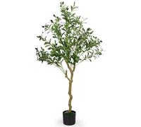 POFIBO Olivier Artificiel - Plante Artificielle de 120 cm avec Fruits, Arbre Décoratif Réaliste avec Feuillage & Mousse, Idéal pour l’Intérieur & l’Extérieur, Entretien Facile