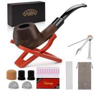 POFIBO Pipe à tabac en bois d'ébène faite à la main avec accessoires et boîte cadeau, pour débutants, cadeau pour hommes, papa et grands-pères