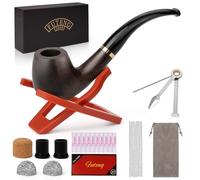 POFIBO Pipe à tabac en bois d'ébène faite à la main avec accessoires et boîte cadeau, pour débutants, cadeau pour hommes, papa et grands-pères