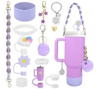 POFIBO Stanley Cup Kit d'accessoires pour gobelet - Sangle de poignée pour Bouteille d'eau, Bottes en Silicone, Couvercle de Paille en Silicone, Accessoires pour Stanley Cup 800 ML - 1100 ML (Violet)