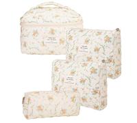 POFIBO Trousse de Toilette Femme Voyage - 4 Pièces Trousse Maquillage Set, Trousse Maquillage Voyage, Grande Trousse de Toilette pour Dames et Jeunes Filles (Jaune)
