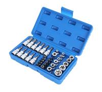 pofluany 19 Pièces/34 Pièces Coffret Douille Torx Femelle, Longue, Douilles et Coffrets, E10-E24 Kit de douilles dynamométriques externes, clé à chocs, jeu métriques outil réparation 34