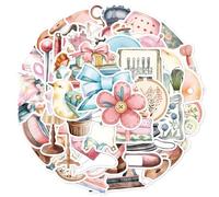 pofluany 50pcs Autocollants de Thème Couture Imperméables Autocollant Dessin Animé à Forte Adhésion pour Ordinateur Portable Téléphone Réfrigérateur Guitare Scrapbooking 1 Jeu
