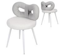pofluany Chaise Coiffeuse Pivotante Support 150 kg, Fauteuil Design Laine d'agneau pour Maquillage, Tabouret de Bar Haut Réglable Cuisine, Salon et Chambre, Siège Confortable Salle à Gris Blanc