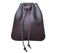 pofluany Sac de rangement compact en cuir synthétique avec cordon de serrage, style vintage, lisse, étanche, grande ouverture, pour cartes, bijoux, clés, écouteurs, café, L