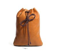 pofluany Sac de rangement compact en cuir synthétique avec cordon de serrage, style vintage, lisse, étanche, grande ouverture, pour cartes, bijoux, clés, écouteurs, marron, L