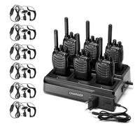 Pofung PT88E Talkie Walkie Professionnel, Chargeur à 6 Voies, PMR446 VOX Longue Portée Talkie Walkie pour Restaurant Hôtel Hospitalité École (6 pièces, Oreillette)