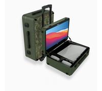 POGA LUX Valise de jeu (compatible avec Playstation 5), valise de voyage avec chariot et moniteur de jeu AOC de 24", camuoflage (V2, haut-parleur Bluetooth en option), camouflage