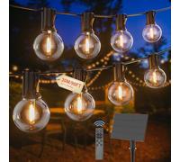Pogestrand Festoon Guirlande lumineuse solaire d'extérieur G40 30 m USB ou solaire double charge 24 V avec télécommande variateur minuterie 50 ampoules incassables IP65 Éclairage extérieur étanche