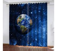 POGIB Rideau Chambre Enfant Bebe Fille Garcon Adultes Ado 3D Planète Étoilée Bleue Occultant Thermique Isolant Anti Chaleur À Oeillets 140X160Cm Lot De 2 Fenetre Phonique